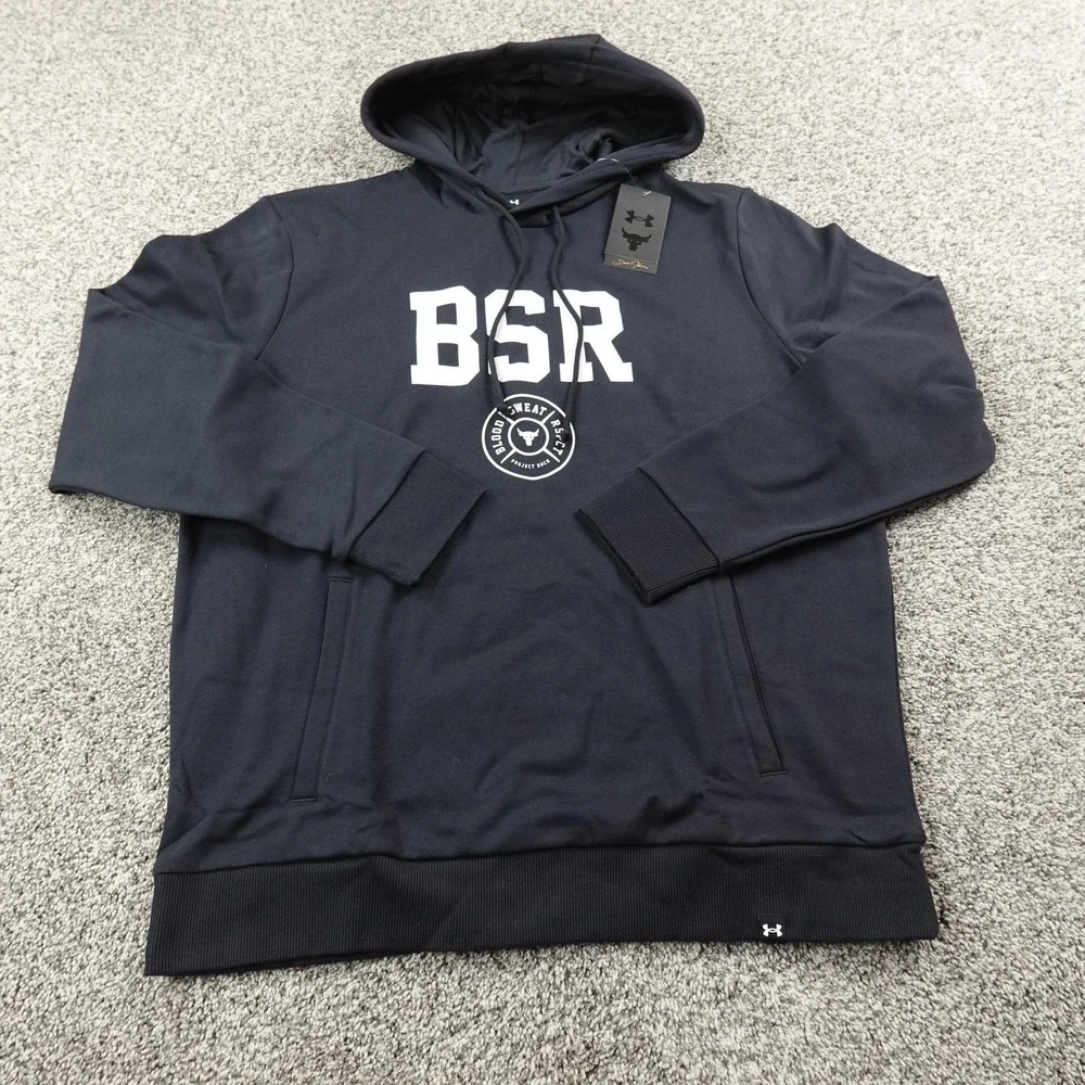NEW Under Armour Hoodie Mens L Black Project Rock Pullover Fleece Sweatshirt Gym